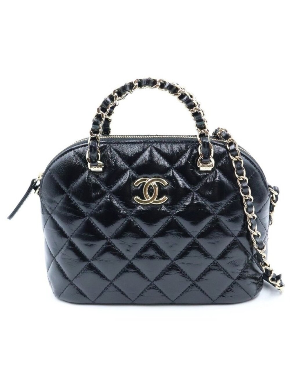 Chanel Quilted Small Shopping Bag Chain Bag Black Calfskin AS Gold